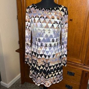 Vince Camuto Triangle Aztec Jewel Collar Long Sleeve Dress
